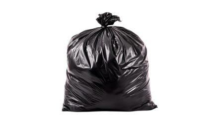 A black garbage bag isolated on a transparent background studio