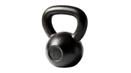 A single black kettlebell isolated against a transparent background