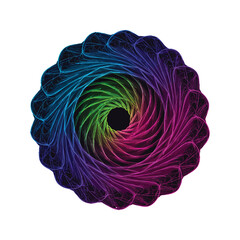 Abstract fractal background featuring a swirling red and blue spiral art illustration with a rose-like flower design