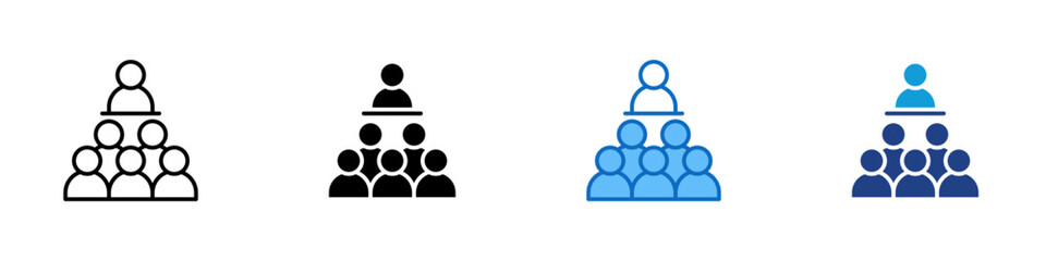 Teamwork Multiple Style Icon Design Vector - Group of people stacked in pyramid structure, representing teamwork, leadership, and hierarchy