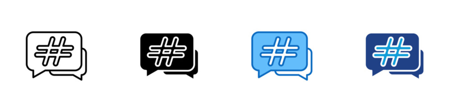 Hashtag Multiple Style Icon Design Vector - Speech bubble with hashtag, representing trending topic, keywords, or social media