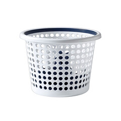 Perforated, round, white plastic laundry basket