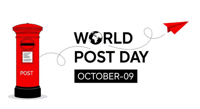 Vibrant red traditional british post box illustration celebrating world post day on october 9th