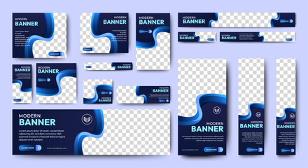 Web banner template design set layout with photo and text space. gradient blue. Business advertising set design template. Vertical, horizontal, square banners standard size.