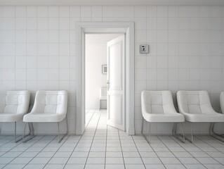 Fototapeta premium Empty white waiting room with open door