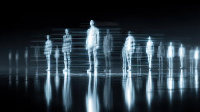 Hologram recruitment business corporate team workforce technology future pulse silhouettes reflect calm
