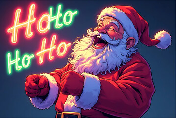 Happy cartoon Santa Claus with a red hat and a smile, holding a gift bag for a child's Christmas celebration.