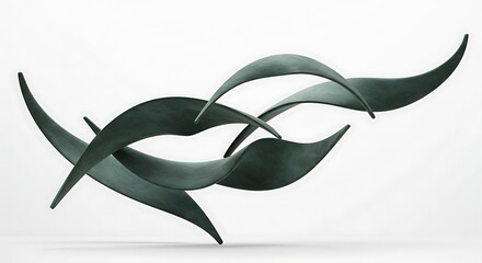 Dynamic Abstract Sculpture of Intertwined Flowing Metallic Forms on White Background