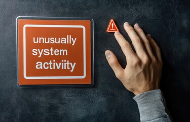 Hand over warning sign about unusual system activity