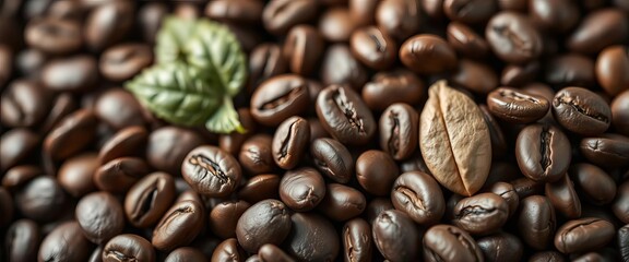 Fototapeta premium Close-up of organic coffee beans, rich brown tones, background, farm