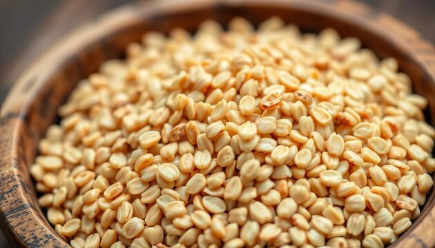 Close-up of raw buckwheat groats in a rustic wooden bowl,  vegetarian,   tasty