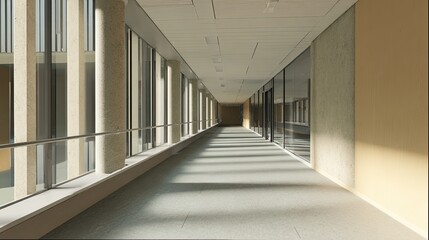 Fototapeta premium Empty sunlit hallway in a modern building