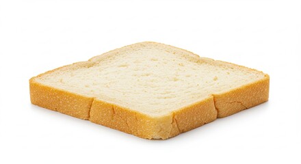 A single slice of white bread on a white background.