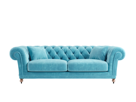 Light teal tufted sofa