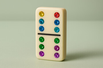 Colorful gemstone domino displays vibrant jewels arranged in playful pattern, showcasing mix of colors that evoke sense of fun and creativity