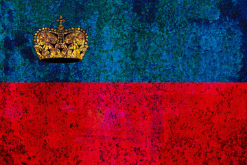 A textured and slightly distressed depiction of a two-tone flag featuring a gold crown at the top...