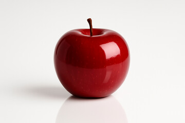 Glossy red apple with smooth surface, reflecting light beautifully, symbolizes freshness and health. Perfect for culinary presentations or still life compositions