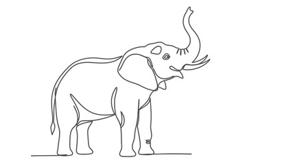 Elegant continuous line drawing of an elephant gracefully lifting its trunk up high showcasing