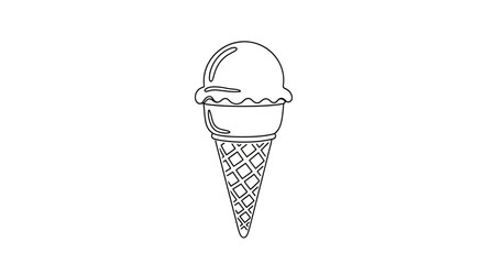 Whimsical ice cream cone drawing in black and white simple line art minimalist dessert illustration