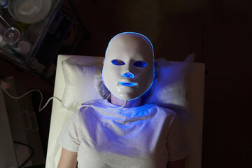 photon mask. Health and beauty. Cosmetic procedure for woman face. Beauty laboratory. LED Facial Mask, Photon Therapy.