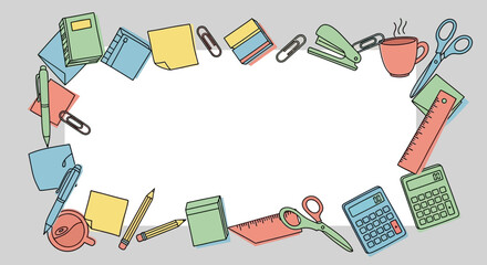 Creative Stationery Items Frame Border Design for Office and Education Projects