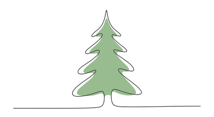 Simple minimal one line drawing of a stylized christmas tree on a white background