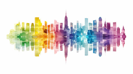 Obraz premium Vibrant rainbow watercolor illustration of urban city skyline on white background