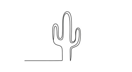 Minimalistic saguaro cactus line art drawing on a white background suitable for design projects © Anisah