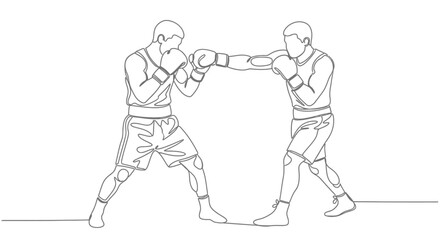 Minimalist Boxing Match Illustration Depicting Two Boxers in Action with Clean Lines and Dynamic