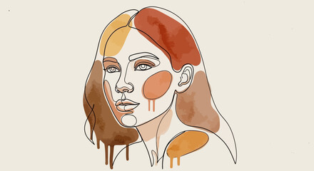 Elegant woman portrait with watercolor accents a minimalist line drawing artwork representing