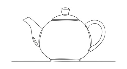 Elegant single line drawing of a classic teapot with handle and lid illustration