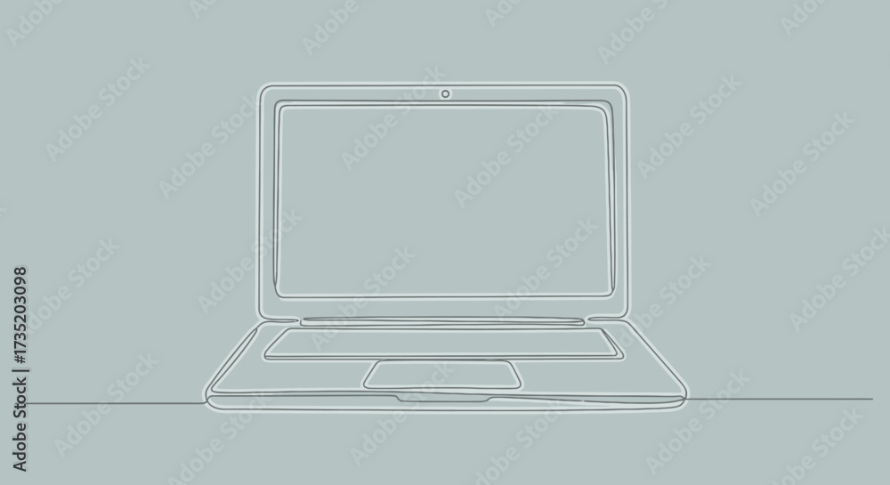 Wall mural Minimalist one line drawing of a laptop computer on a plain background displaying simplicity and