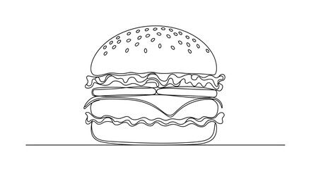 Minimalist Burger Illustration: A Simple and Delicious Line Art Depiction of Classic Fast Food