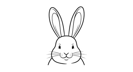 Detailed line drawing of a rabbit head with long ears and a cute expression isolated on white