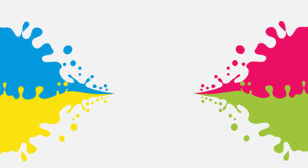 Vibrant colorful paint splatters on white background creating a dynamic composition