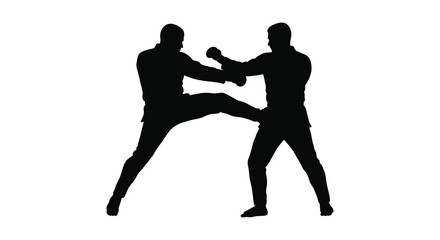 Two men engaged in martial arts combat a dynamic pose silhouette