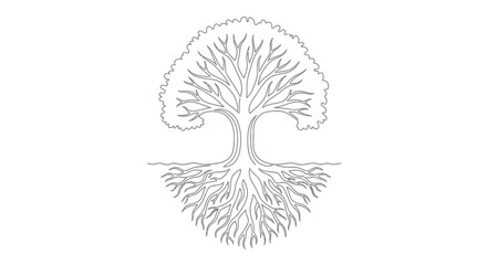 Minimalist tree of life illustration showcasing roots, branches, and connection with nature