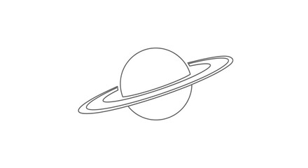 Saturn planet illustration, line art design featuring gas giant with prominent ring system