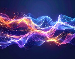 Swirling waves of vibrant light and sparkling particles