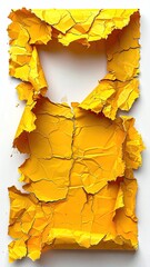 Torn, crumpled bright yellow paper art on white backdrop