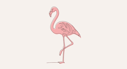 Elegant pink flamingo standing gracefully on one leg against light background  artistic illustration