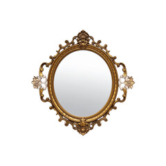 Ornate antique gold picture frame isolated on white background for vintage photo or art decoration