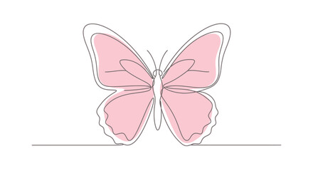 Elegant butterfly illustration in continuous line art with pink fill for a minimalist design