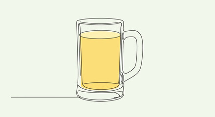 Minimalist single line drawing of a beer mug with a golden liquid creating an eye catching vector
