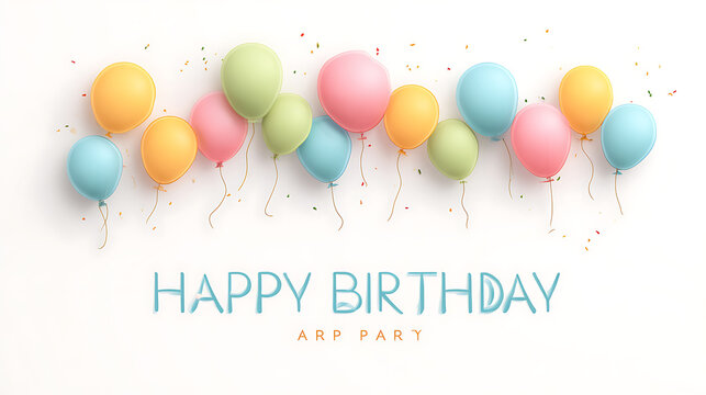 Bright white background with minimalist birthday balloons, a clean party invitation template. (明亮的白色背景上有简约的生日气球,是简洁的派对邀请函模板。)