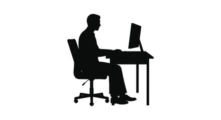 Man working at desk with computer depicted as a dark silhouette