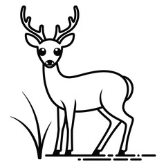 Obraz premium Illustration of a cute deer standing in the grass, the deer has large antlers and big eyes, and it is looking forward