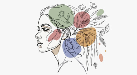 Ethereal beauty: A minimalist line drawing of a woman intertwined with floral elements