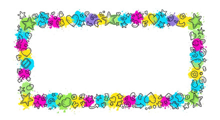 Vibrant and Playful Frame Featuring Hand-Drawn Doodle Elements and Colorful Splashes Background