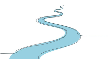 Stylized blue river illustration meandering across a white background
